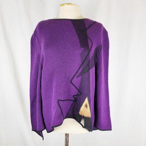 JASKAR Wearable Art Purple & Black Crew Neck Asymmetrical Sweater - XL